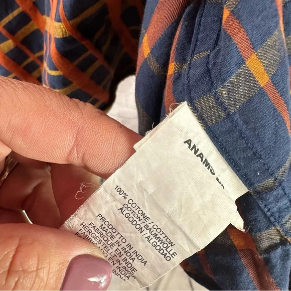 ANAMS MAN hand crafted sleek fit button up Shirt size 40 medium navy orange - Picture 3 of 6